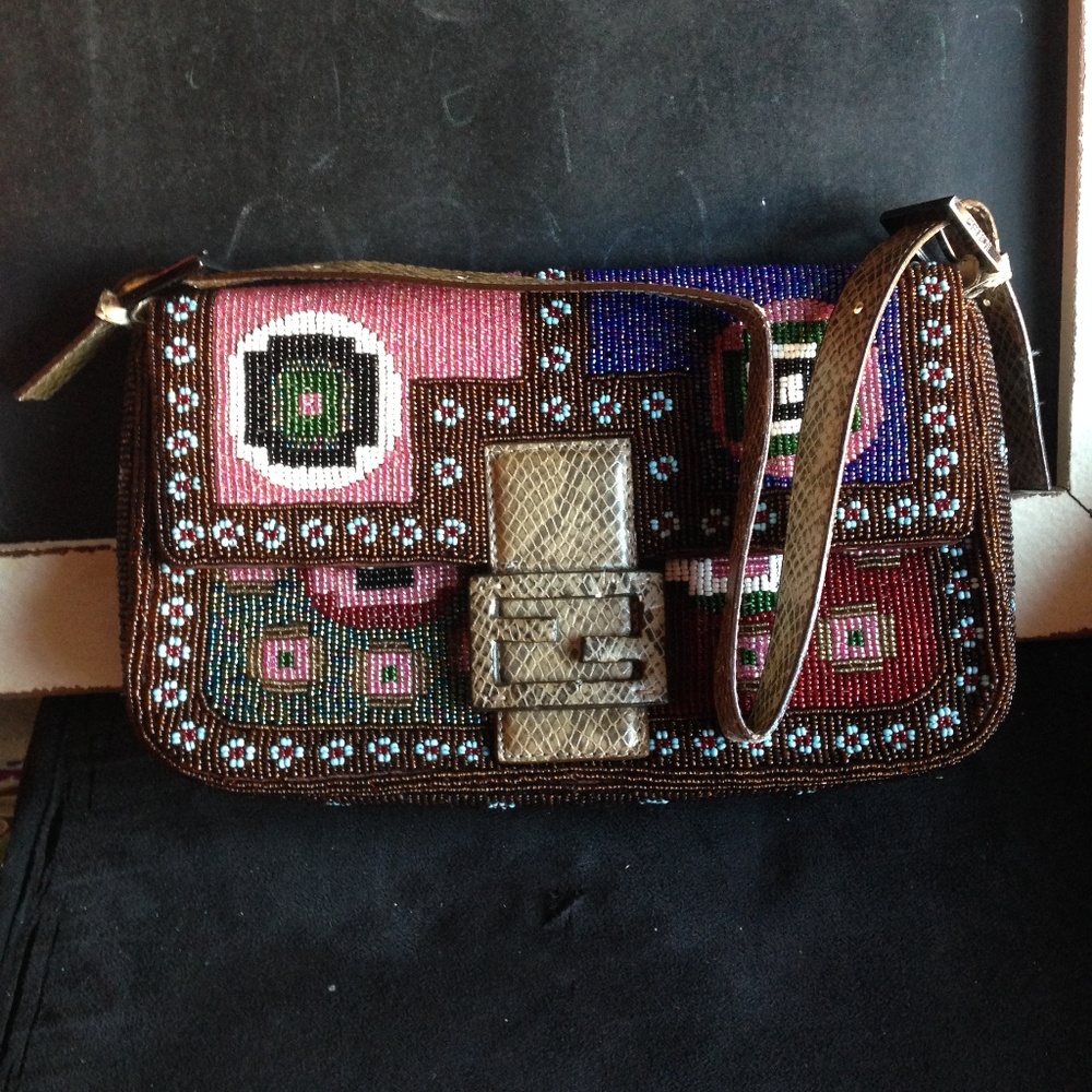 Vintage FENDI Beaded Baguette Handbag Purse